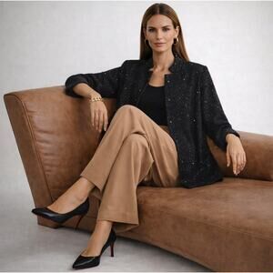 CHANEL Employee Tweed Sequin Blazer Black Sz 18 {223}